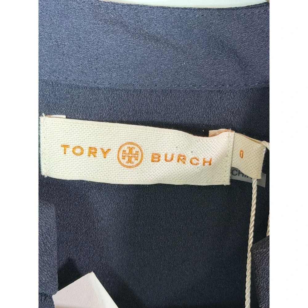 Tory Burch Med Navy Pleated Long Sleeve Dress 90001499 Size 0 NWT